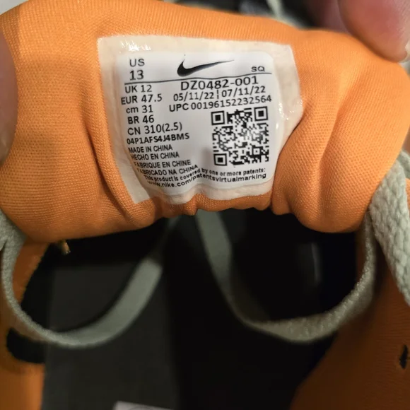 Nike Men's Air Max 1 Ugly Duck- Orange, Black, and Gray with Light Green Accents - Picture 5 of 6